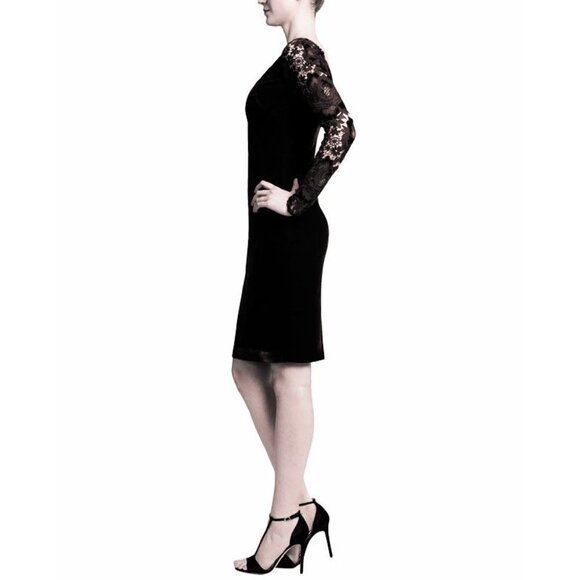 NWT Badgley Mischka Black Velvet and Lace Cocktail Dress $495 - Picture 2 of 15